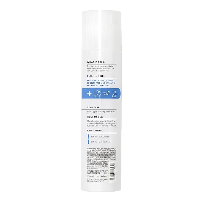 e.l.f. Skin Pure Skin Toner, Gentle, Soothing & Exfoliating Daily Toner for A Smoother-Looking Complexion, Made with Oat Milk, Aloe Juice & Niacinamide