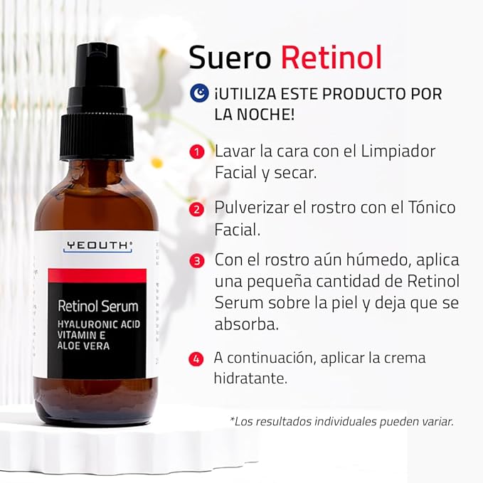 YEOUTH Retinol Serum for Face with Hyaluronic Acid & Vitamin E, Hydrating Retinol Face Serum for Women & Men, Facial Skin Care for Even Skin Tone - 1oz
