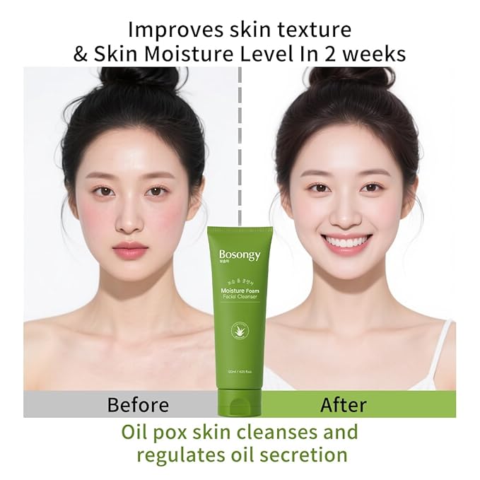 Moisture Foam Facial Cleanser, Korean Skincare Gentle Amino Acid Face Wash with Aloe Vera & Glycerin, Makeup Remover and Hydrating Soothing Cleanser for All Skin Types, 120ml (4.05 fl.oz.)