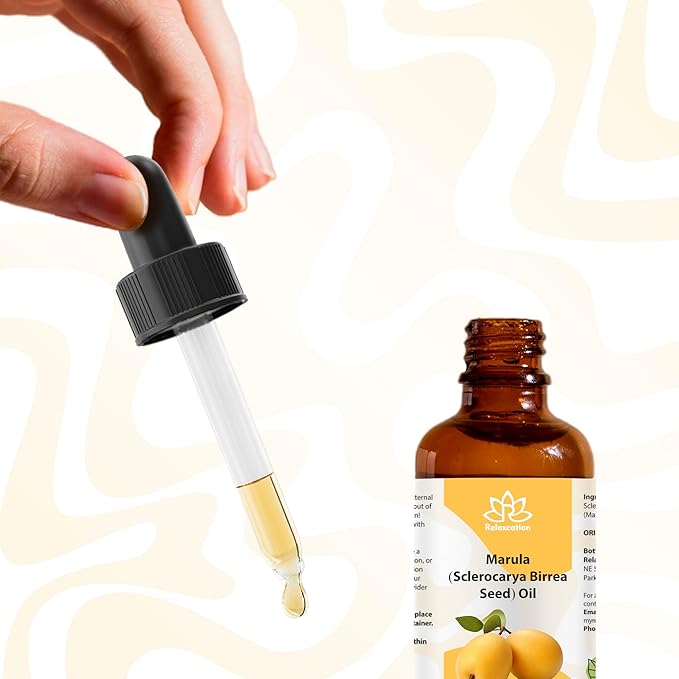 Relaxcation Marula Oil – Cold Pressed Organic Oil from Sclerocarya Birrea Seeds | Pure Extract for Hair, Face, Nail & Body | Unrefined, Vegan, Hydrating, Travel Size Glass Bottle (2 oz)