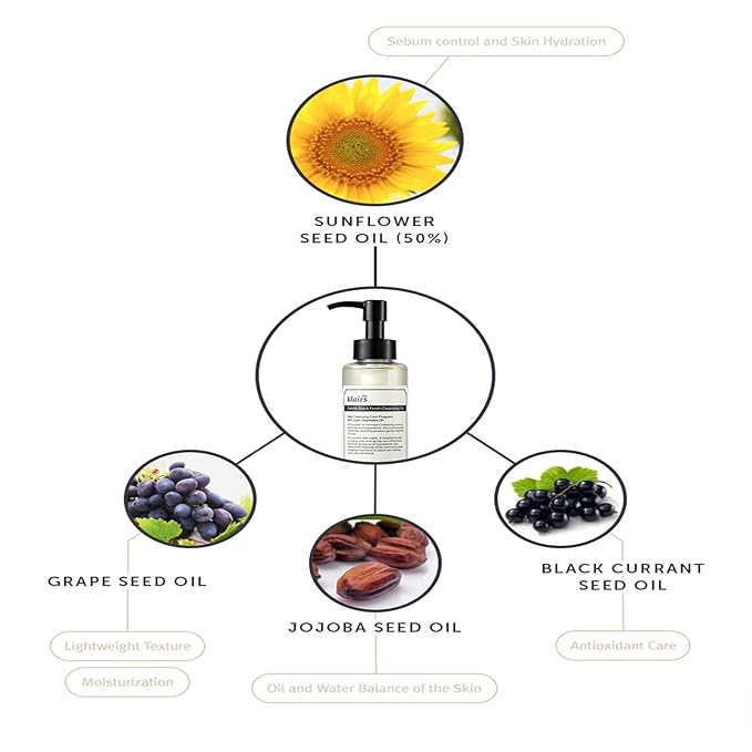 DearKlairs Cleansing Oil - 6 Plant Oils, No Parabens, Korean Makeup Remover for Sensitive Skin, Double Cleanse Step, Vegan Cruelty-Free, 5.07 Fl Oz