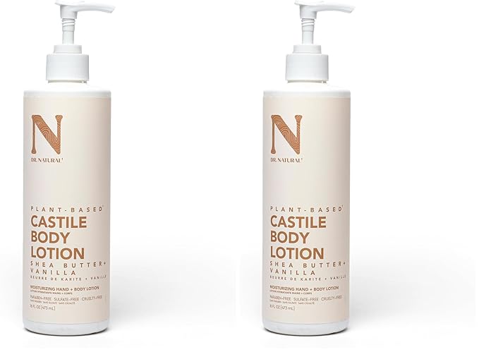 Dr. Natural Castile Body Lotion, Shea Butter, 16 oz - Plant-Based - Paraben-Free, Sulfate-Free, Cruelty-Free - Made with Organic Shea Butter - Non-Greasy - Body Lotion for Dry Skin (Pack of 2)