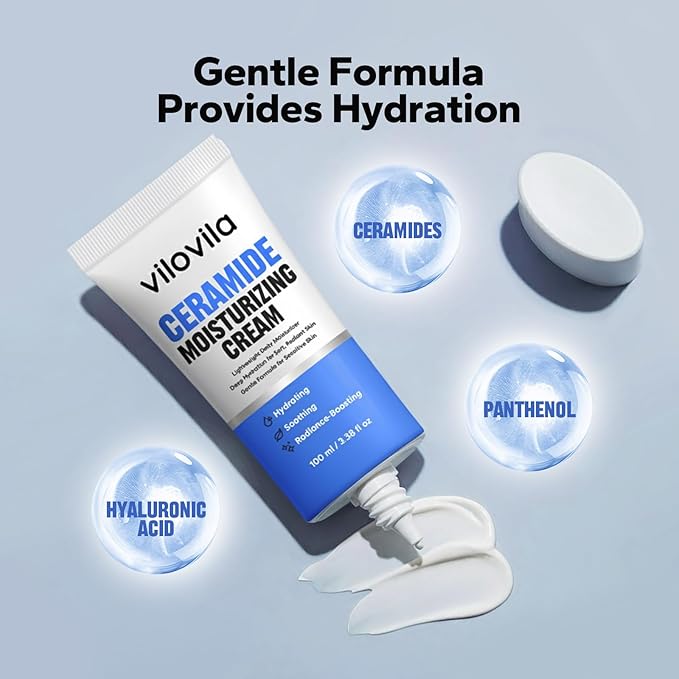 Ceramide Facial Moisturizing Cream, Hydrating Face Moisturizer for Women, Gentle Moisturiser for Sensitive Skin, Daily Skin Nourishment and Softening, Lightweight Cream to Restore Radiance