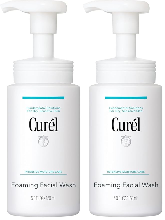 Curel Japanese Skin Care Foaming Daily Face Wash for Sensitive Skin,Hydrating Facial Cleanser for Dry-Skin,pH-Balanced and Fragrance-Free,5 Oz (Step 2 of 2-Step Skincare),(Pack of 2)