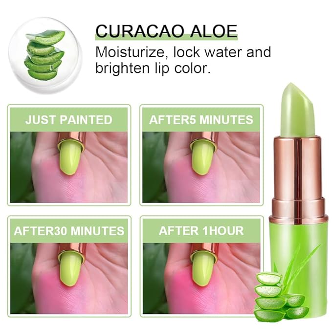 EVPCT 2Pcs Aloe Vera Lip Color Changing Lip Balm Set - Green Magic PH Lipstick Tinted Lip Balm Gloss Stain Makeup Set for Women Girls - Waterproof