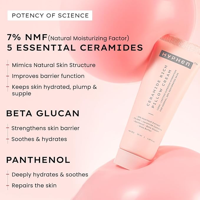 Hyphen 10% Heartleaf Extract & 7% Ceramides-NMF Face Cream Moisturizer | Rich Pillow Cream For Hydration, Deep Nourishment & Barrier Repair | For Dry Skin, Normal Skin & Sensitive Skin- 50ml