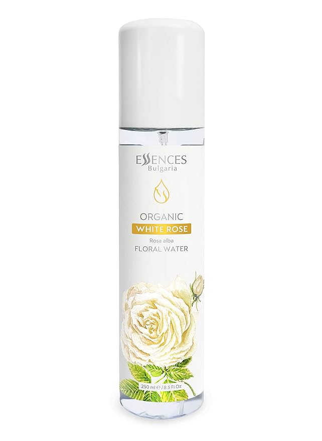 Essences Bulgaria | Organic White Rose Floral Water 8.5 Fl Oz | 250ml | Rosa alba | 100% Pure and Natural | Anti-Age Refreshing Beauty Mist | Alcohol-Free | Makeup Remover | Hydrating | Vegan