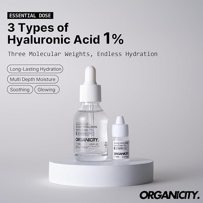 Ultra-Low Molecular Oligo-Hyaluronic Acid + 3 Types of Hyaluronic Acid 1% Concentrated Serum 1.01 Fl Oz + 0.16 Fl Oz | Korean Skin Care | Multi-Depth Hydrating Moisturizer | Glowing & Plump