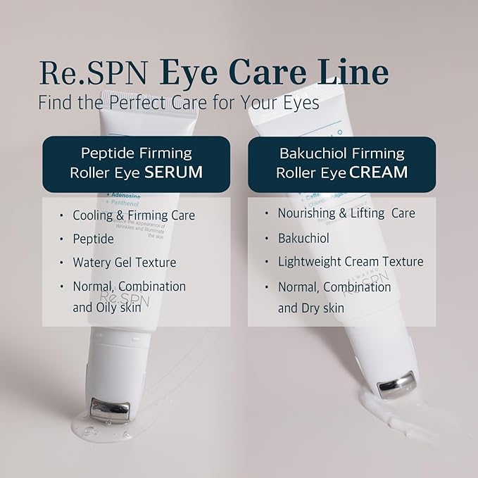 Re.SPN Peptide Firming Roller Eye Serum – For the Appearance of Tired Eyes - Hydrating Eye Care, Cooling Gua Sha Metal Applicator with Niacinamide, Vegan K-Beauty (0.67 fl oz)