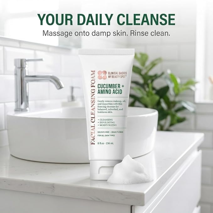 My Beauty Spot Cucumber + Amino Acid Facial Cleansing Foam, Gentle Foaming Face Wash for Moisturizing & Refreshing Skin, 8 oz