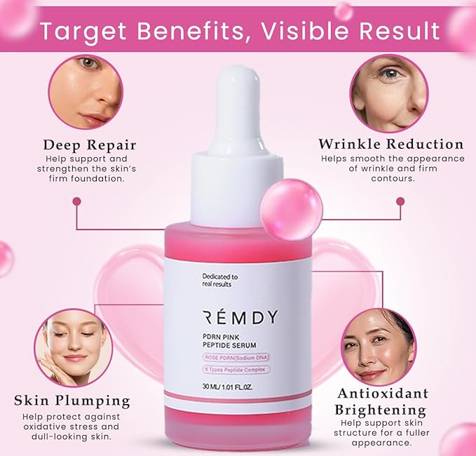 PDRN Serum (Sodium DNA) – 99% Naturally Derived Vegan Korean PDRN Pink Peptide Serum with Multi-Peptide Complex & Hyaluronic— +73.82% Barrier Support, −33% Wrinkle & −39.11% Pore Reduction(1.01 fl oz)