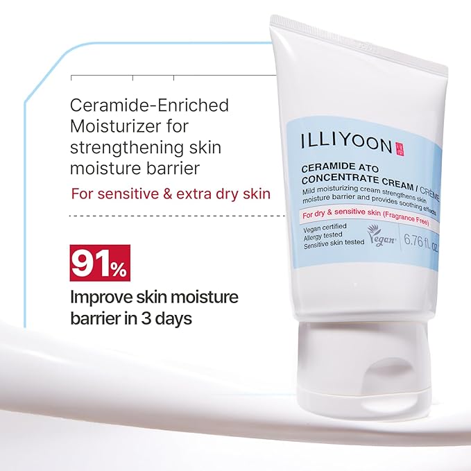 Illiyoon Ceramide Ato Concentrate Cream | Moisturizer for Dry & Sensitive Skin, 100hr Lasting Hydration, For Face & Body, Gentle for Infants, Moisture Barrier Repair, Vegan Certified, 2.53 fl.oz.