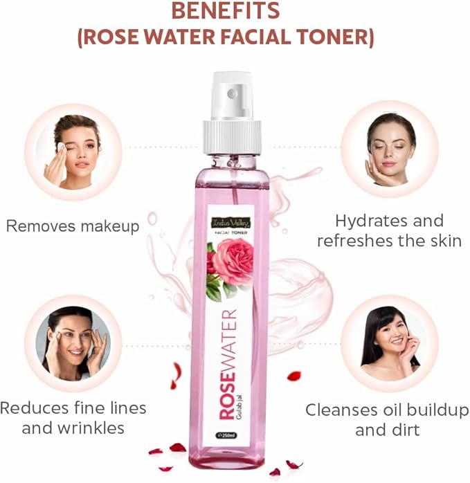 INDUS VALLEY Rosewater - Refreshing Face Mist with Damask Rose, All Skin Types - Hydrating Rose Water Spray for Glowing Skin Care - No Dyes or Alcohol, Hypoallergenic, Vegan 8.451fl. oz
