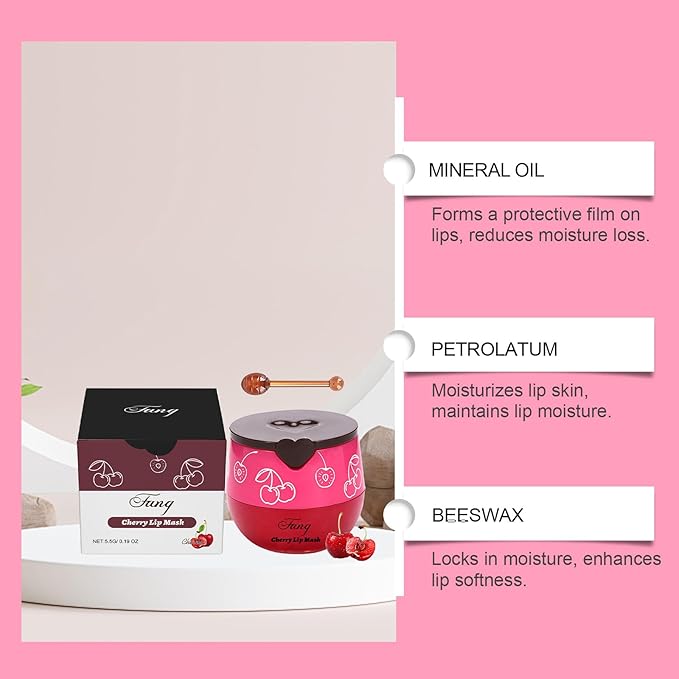 Lip Mask for Overnight Repair - Hydrating Lip Sleeping Mask with Vitamin E & Coconut Extract - Moisturizing Lip Balm Pack for Dry Lips, Non-Sticky Honeybalm Formula (Cherry)