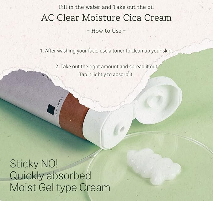 THE PLANT BASE AC Clear Moisture Cica Cream - 73% Centella Asiatica Leaf Water, Soothing Face Moisturizer for Sensitive Skin, Non-Greasy & Fast Absorbing (2.02 fl.oz)