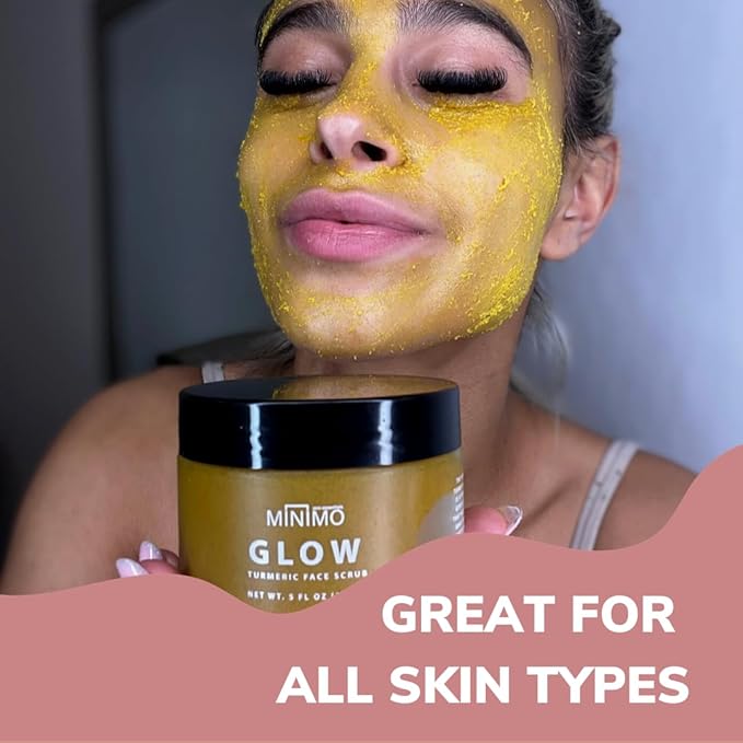 Minimo Glow (Citrus Peach) Turmeric Face Scrub, Heart Applicator Included 5 oz - No Mix, Ready to Apply