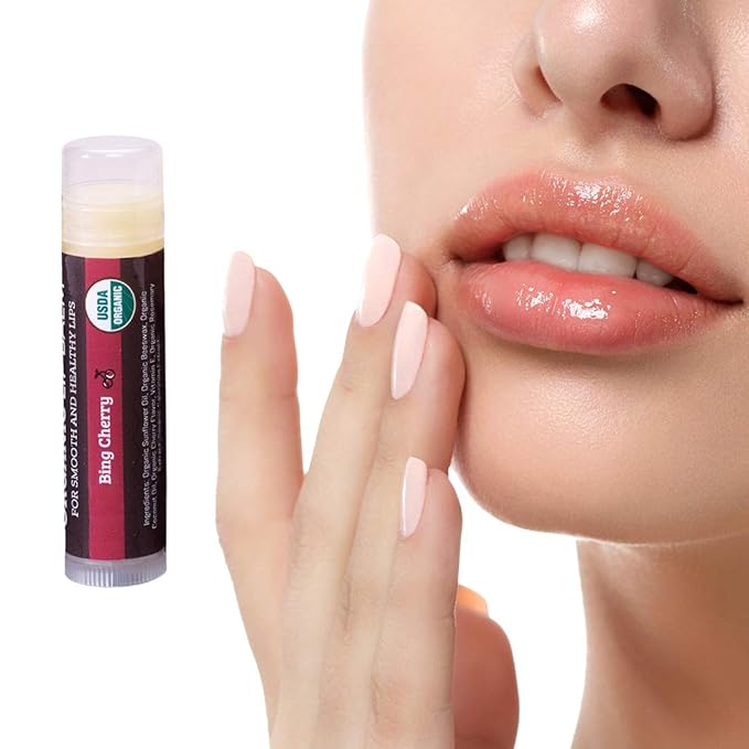 Earth's Daughter USDA Organic Cherry Lip Balm 4-Pack- Cherry Flavor - Beeswax, Coconut Oil, Vitamin E - Best Lip Repair Chapstick for Dry Cracked Lips.