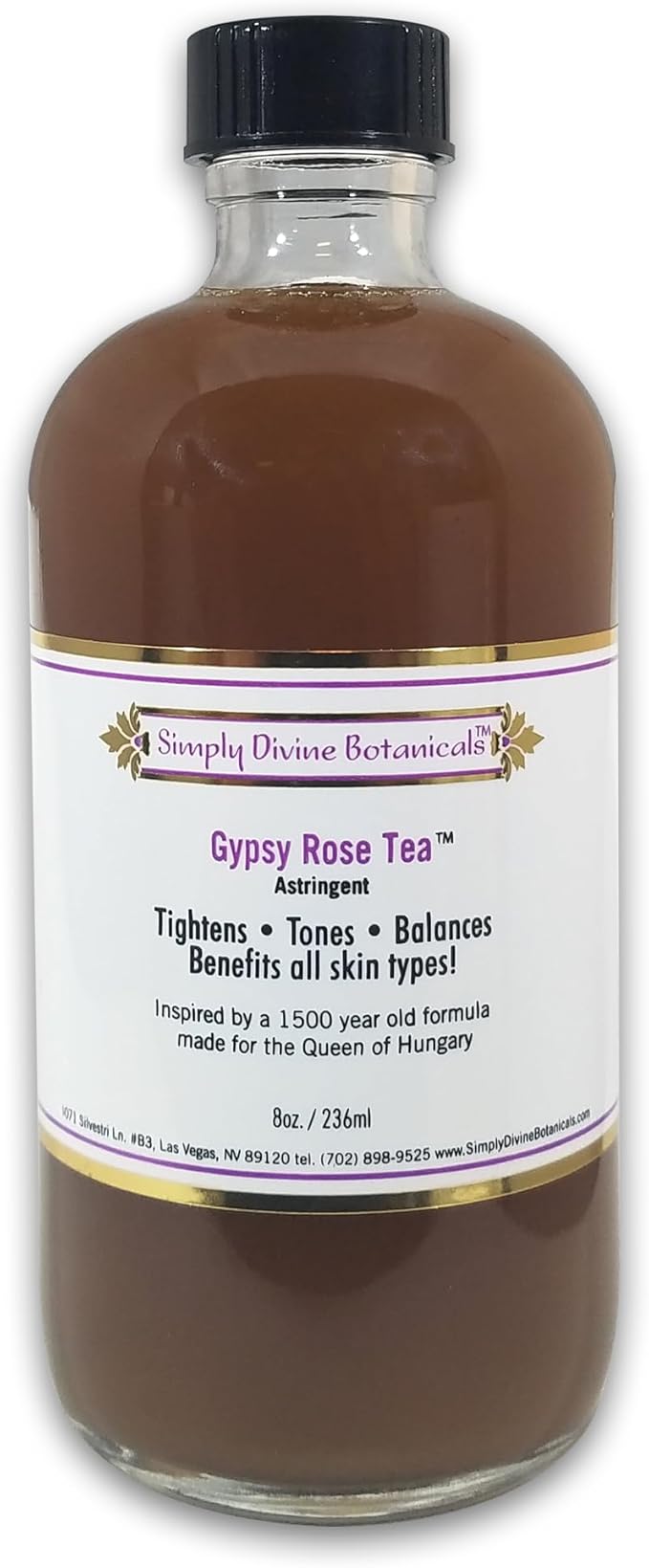 Simply Divine Botanicals Gypsy Rose Tea Astringent - Natural and Organic Toner to Tighten, Tone and Balance for All Skin Types, 8 oz