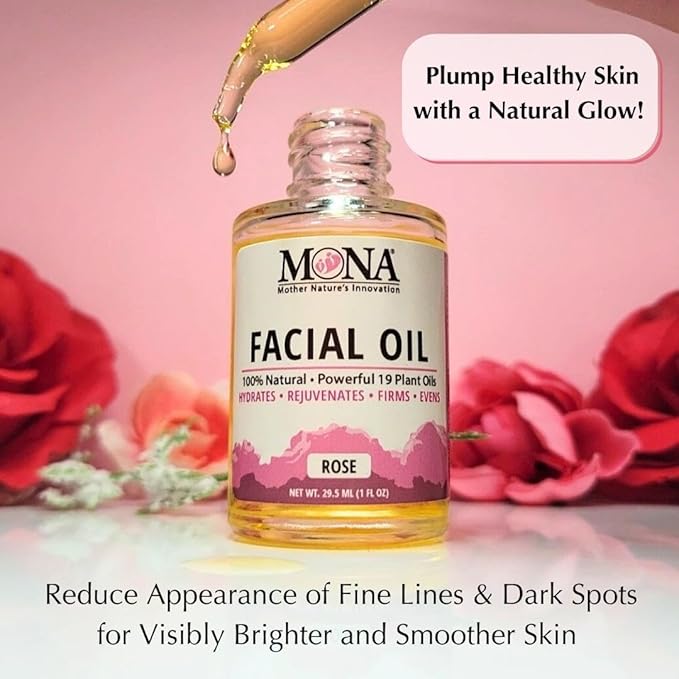MONA Brands Natural Face Oil with Rosehip, Vitamin E, and Argan Oil | Pure Botanical Skincare | Anti-Aging Oil | All Skin Types | Rose Scented | 1.0 fl oz, Pack of 1