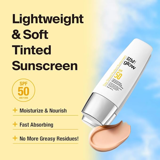 GANGNAM GLOW Day Shield Perfect Sunscreen SPF 50 - Effortless Tinted Sunscreen with Zinc Oxide, Sheer Moisturizer for face, Quick Absorption, Broad Spectrum, All Skin Types, Korean Skincare, 1.69 floz