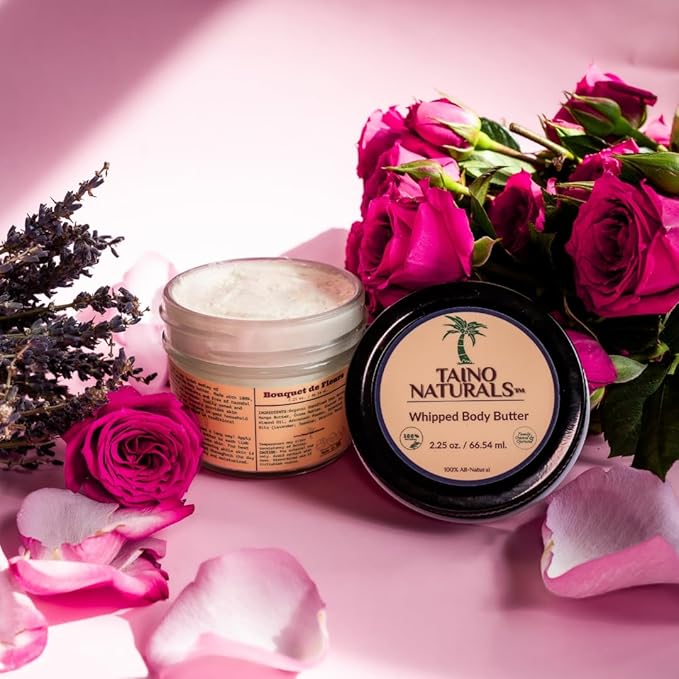 Whipped Body Butter – Bouquet de Fleurs – Floral Scent, Shea & Mango Butter – 100% Natural Moisturizer for Dry Skin – 2.25 oz – Glass Jar