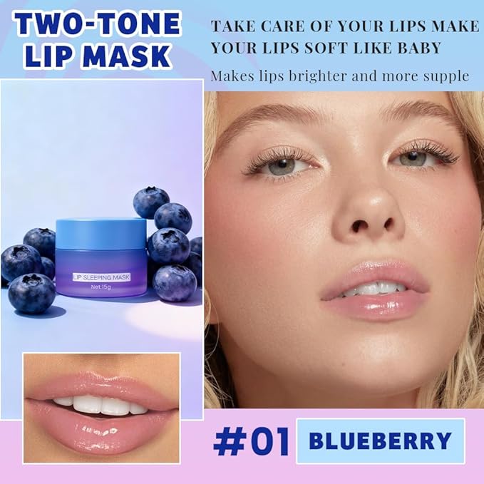 FeiCuiYun Lip Sleeping Mask, Moisturization and Antioxidants, Nourish, Hydrate, Flaky, Dry Lips, Includes Softapplicator Brush (Blueberry, 1Pcs)