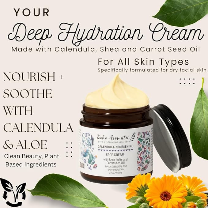 Calendula Nourishing Face Cream for Dry Skin, Natural & Organic Facial Cream, Hydrating and Moisturizing skin care product, Vegan Face Cream, calendula face cream, Facial Moisturizer