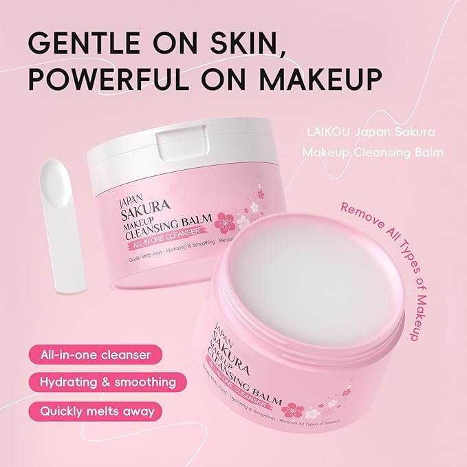 Sakura Makeup Cleansing Balm, All-in-One Cleanser Deep Cleansing Cream, Hydrating Cleanser for Face with Spatula, Dissolves Heavy Waterproof Makeup Remove for All Skin Types, 100 g/3.53 oz