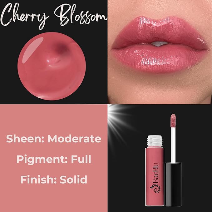 BaeBlu Organic Vegan Lip Gloss, 100% Natural Non-Toxic Moisturizing Ingredients, Cherry Blossom