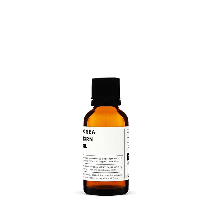 100% Organic Sea Buckthorn Oil 1 fl oz - Cold-Pressed 50:1 - Rich in Omega-7 and Beta-carotene - Straight from Farm - Non-GMO - No Additives or Preservatives - Recyclable Glass Bottle