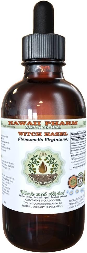Hawaii Pharm Witch Hazel Alcohol-Free Liquid Extract, Witch Hazel (Hamamelis Virginiana) Dried Leaf Glycerite Natural Herbal Supplement, USA 2 fl.oz