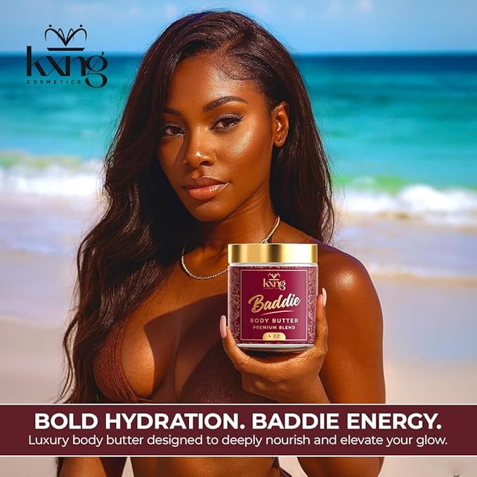 KXNG Cosmetics Organic Shea Body Butter Cream – 4oz | Luxury Moisturizing Cream for Men & Women with Shea, Cocoa & Coconut Oil | Deep Hydration for Dry Skin, Hands & Feet - Baddie