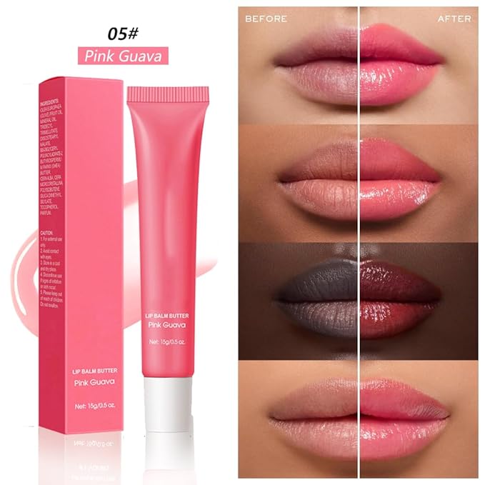 FeiCuiYun Summer Lip Butter Lip Balm, Ultra-Hydrating Natural Vegan Lip Balm, Sheer-Tinted Shine & Hydration, Soothes & Softens Dry Lips Skincare, Bálsamo labial hidratante #5 Pink Guava