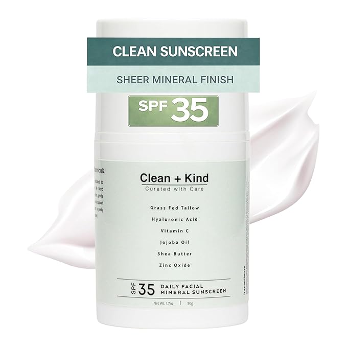 Daily Face Sunscreen SPF 35 Moisturizer with Tallow, Zinc Oxide, Hyaluronic Acid & Vitamin E – Mineral, Reef Safe Sunscreen for Hydration & Broad Spectrum UV Protection, 1.7 oz