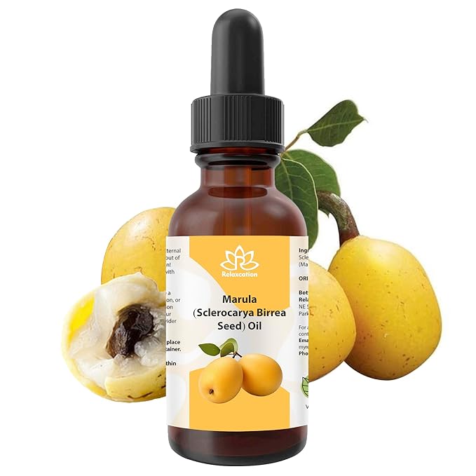 Relaxcation Marula Oil – Cold Pressed Organic Oil from Sclerocarya Birrea Seeds | Pure Extract for Hair, Face, Nail & Body | Unrefined, Vegan, Hydrating, Travel Size Glass Bottle (2 oz)