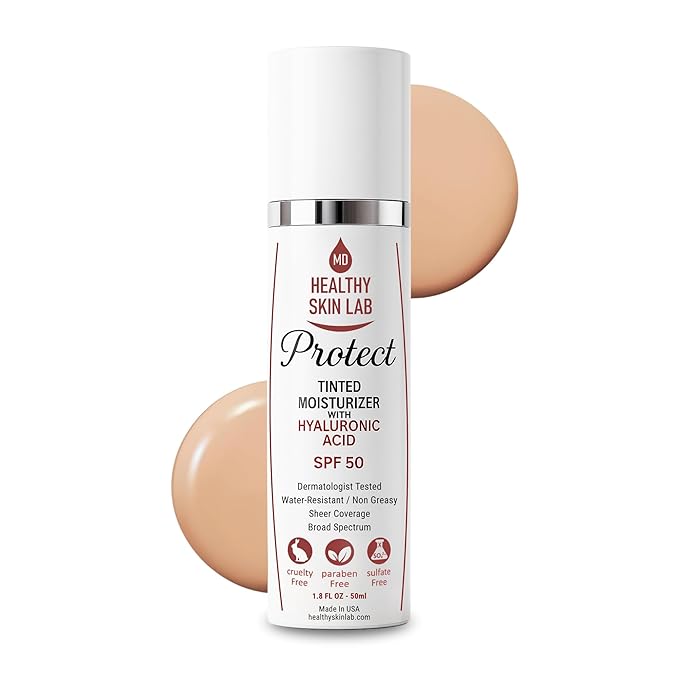 Healthy Skin Lab Protect Tinted Moisturizer SPF 50, Sheer Universal Tint, Lightweight Hydrating Mineral Sunscreen for Face, Hyaluronic Acid, Broad Spectrum Daily SPF, Dermatologist Tested, 1.8 oz