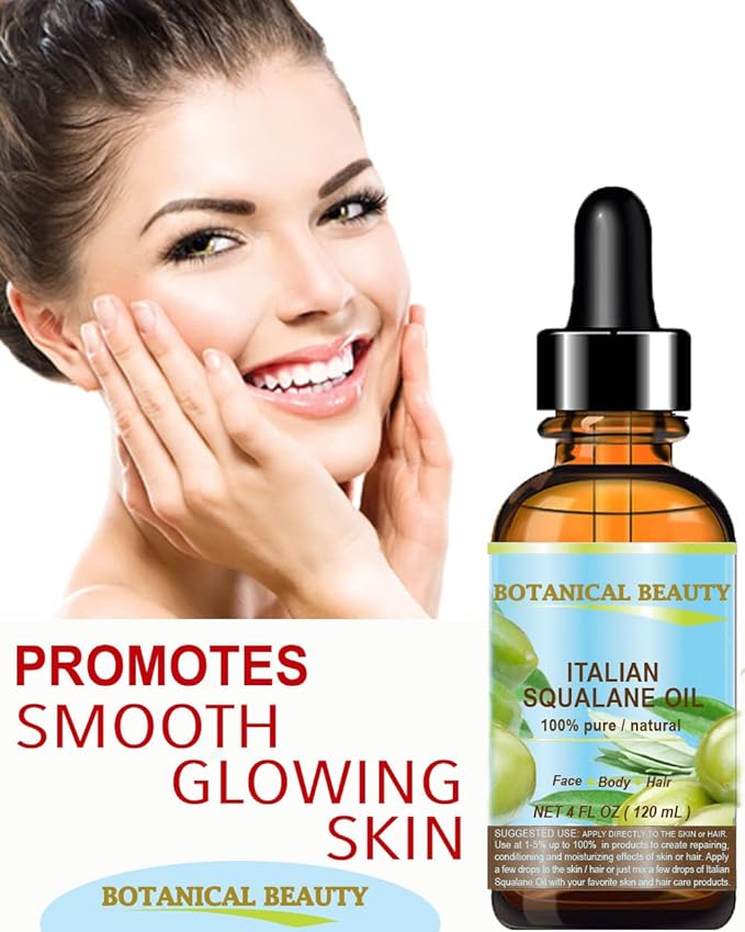 Botanical Beauty SQUALANE Italian Olive 100% Pure Natural Undiluted Oil 100% Ultra-Pure Moisturizer for Face, Skin, Body, Hair. Reliable 24/7 Skincare Protection (0.5 Fl Oz 15 ml)