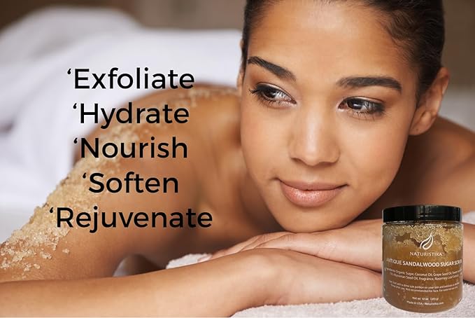 Sandalwood Sugar Body Scrub – Exfoliating & Moisturizing Scrub with Premium Oils & Fair-Trade Sugar – Body, Hand & Foot Scrub – Vegan & Natural Skincare – 10 oz Jar – Made in USA
