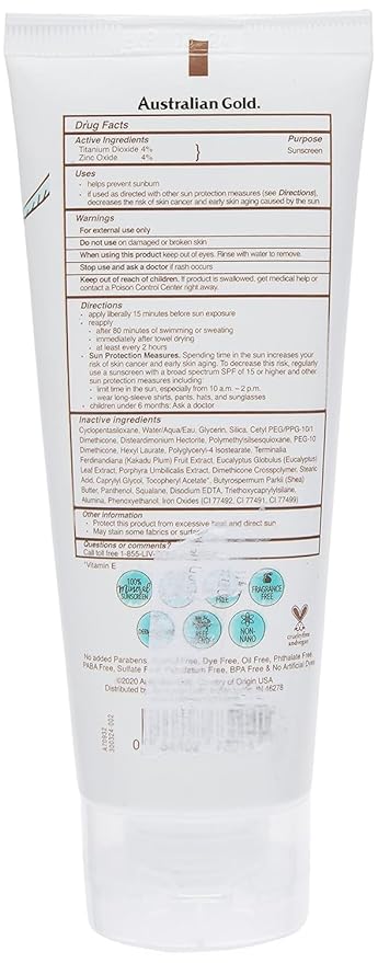 Australian-Gold Botanical Sunscreen Tinted Face Mineral Lotion SPF 50, 3 Ounce | Broad Spectrum | Water Resistant (2-pack)