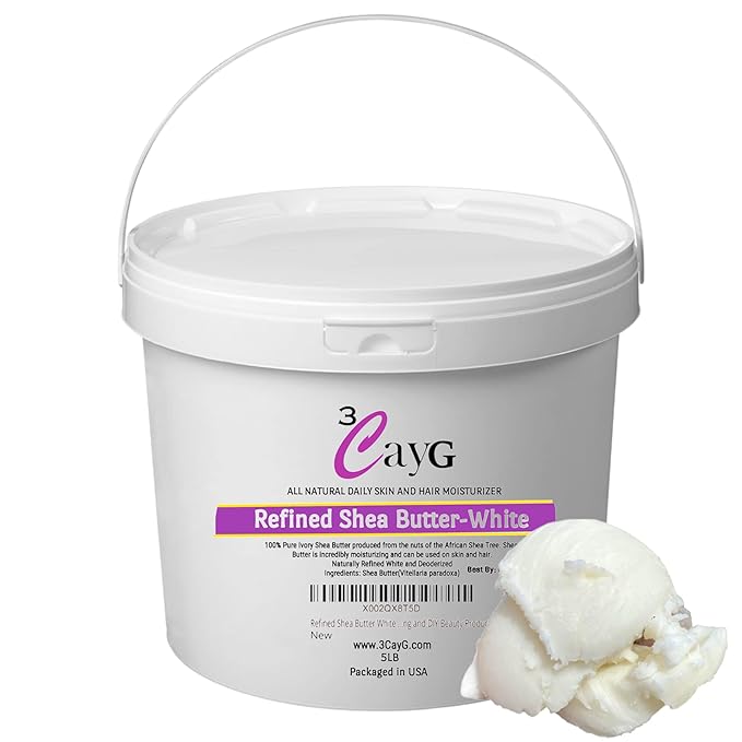 3CAYG 5lb Pail White Refined Shea Butter Deoderized Skin and Hair Body Butter Use for Soapmaking and Whipped Body Butter