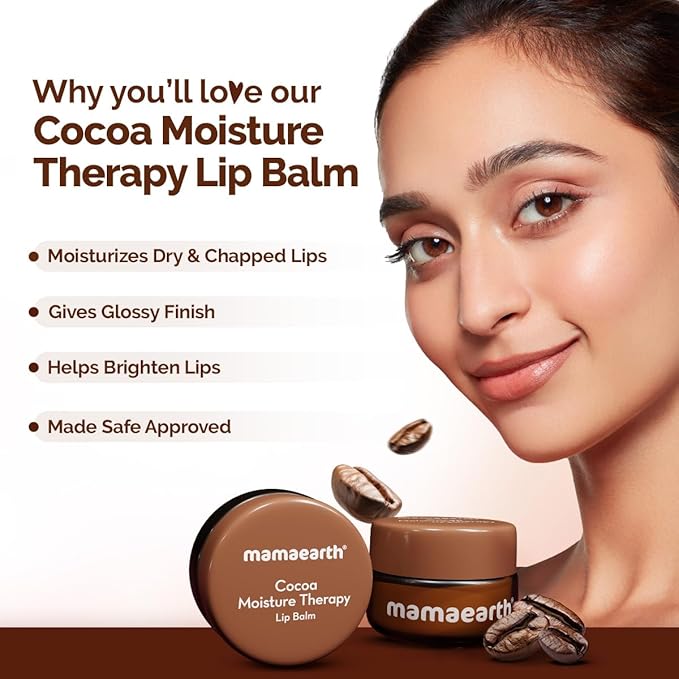 Mamaearth Cocoa Moisture Therapy Lip Balm for Dry & Chapped Lips, 0.52 oz (15 g) | Nourishing & Hydrating Lip Care with Natural Cocoa & Vitamin E | Long-Lasting Moisture for Soft Lips