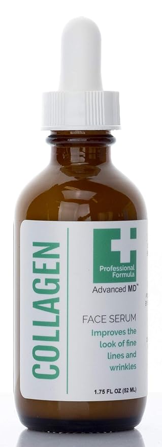 Advanced MD Collagen Face Serum Moisturizer For Wrinkles & Fine Lines Professional Formula To Lift & Firm By Targeting Lost Skin Elasticity. Soy Extract, Antioxidants, Peptides, 1.75 Fl Oz