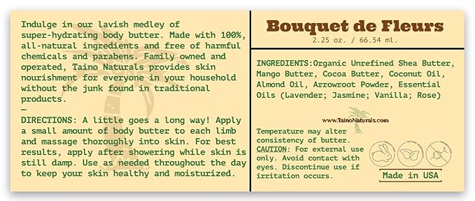 Whipped Body Butter – Bouquet de Fleurs – Floral Scent, Shea & Mango Butter – 100% Natural Moisturizer for Dry Skin – 2.25 oz – Glass Jar