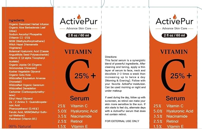 25% Best Vitamin C Serum for Face (2 Oz/60 ml) Hyaluronic Acid Vitamin E Retinol Ferulic Acid Niacinamide Collagen in Anti Aging Eye Circles Fine Lines Wrinkles Dark Spots - All Skin Types