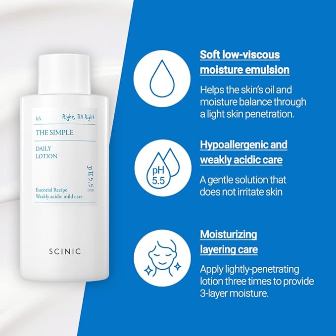 SCINIC The Simple Daily Face Lotion | Vegan, pH-Balanced Moisture Lotion with Madecassoside & Aloe Vera Leaf Juice | Korean Skin Care (8.79 fl.oz)