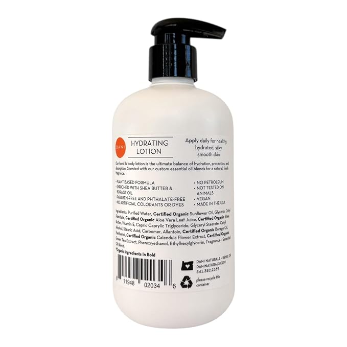 DANI Naturals Grapefruit Ginger Hydrating Lotion, Vegan, Paraben-Free, Made with Organic Ingredients, 12 fl oz