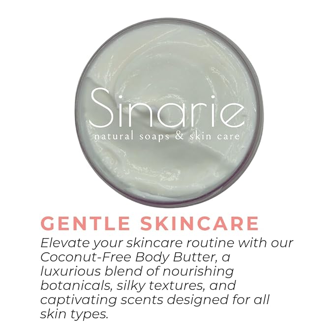 Sinarie Coconut-Free Body Butter | Luxurious Hydration with Shorea Butter, Evening Primrose Oil, Argan & Moringa Oil | Non-Greasy, Natural Ingredients | For Sensitive Skin (5.3 oz., Serenade)