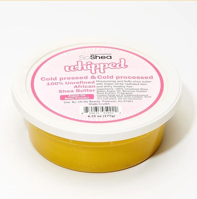 Whipped Shea Butter (Baby Powder) - Nourishes, Moisturizes & Renews | 100% African Pure Shea Butter | Cold-Pressed & Cold-Processed | No Dyes & Parabens | Vegan | 6.25oz / 177g
