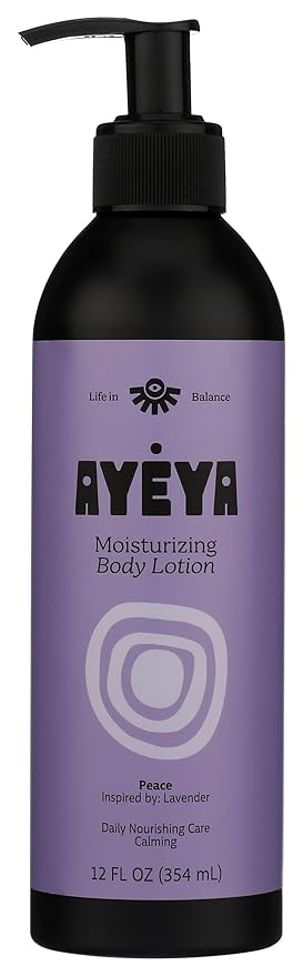 Ayeya Moisturizing Body Lotion – Peace – Calming Lavender & Ginger Oil Blend – Lightweight Vegan Lotion with Shea Butter & Coconut Oil for Dry Skin – 12 Fl Oz