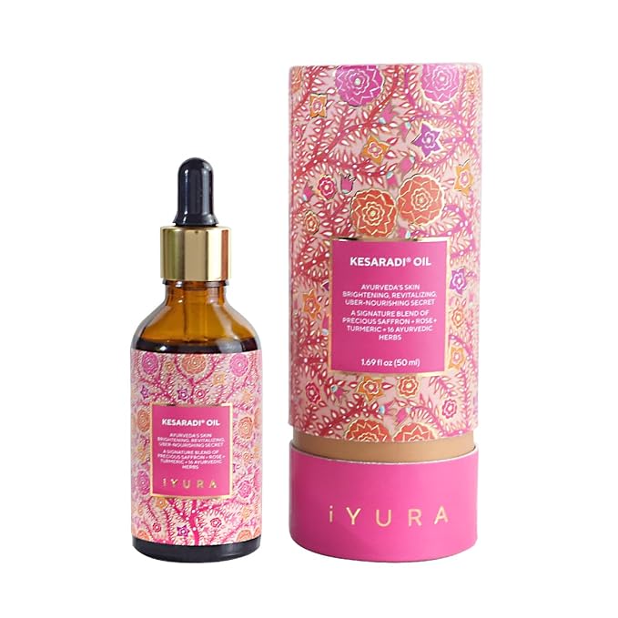 iYURA Kesaradi Face Oil - Rich in Saffron | 100% Natural | For Visibly Brighter Skin - Ayurvedic Face Moisturizer for Dull, Dry, Sensitive Skin; 1.69 fl oz